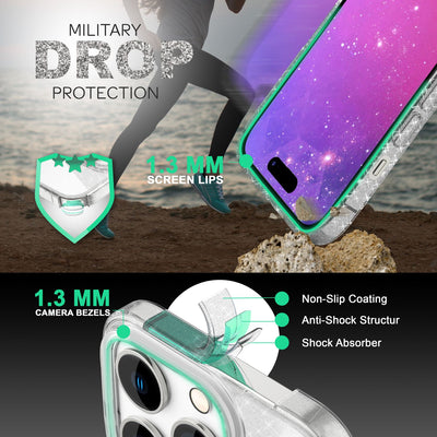 NALIA Glitzerhülle für iPhone 14 Pro – Funkelnder Glitzer-Look & Grip – SHINEPOP (Silikon Case) – Marke aus Berlin Silber NALIA Protective Hülle