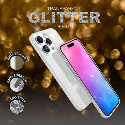 NALIA Glitzerhülle für iPhone 14 Pro – Funkelnder Glitzer-Look & Grip – SHINEPOP (Silikon Case) – Marke aus Berlin Silber NALIA Protective Hülle