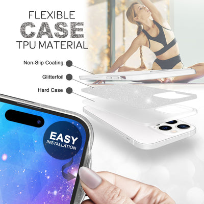 NALIA Glitzerhülle für iPhone 14 Pro – Funkelnder Glitzer-Look & Grip – SHINEPOP (Silikon Case) – Marke aus Berlin Silber NALIA Protective Hülle