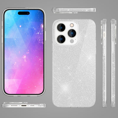 NALIA Glitzerhülle für iPhone 14 Pro – Funkelnder Glitzer-Look & Grip – SHINEPOP (Silikon Case) – Marke aus Berlin Silber NALIA Protective Hülle