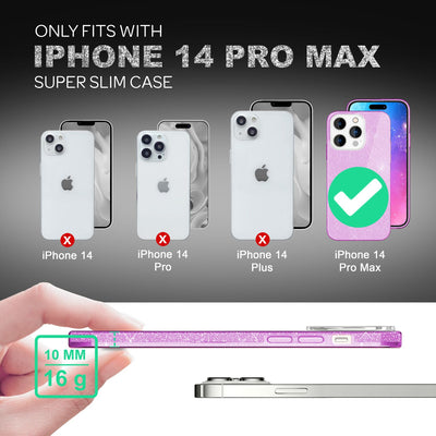 NALIA Glitzerhülle für iPhone 14 Pro Max – Funkelnder Glitzer-Look & Grip – SHINEPOP (Silikon Case) – Marke aus Berlin Lila NALIA Protective Hülle