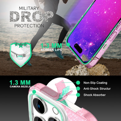 NALIA Glitzerhülle für iPhone 14 Pro Max – Funkelnder Glitzer-Look & Grip – SHINEPOP (Silikon Case) – Marke aus Berlin Pink NALIA Protective Hülle