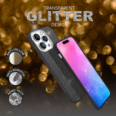 NALIA Glitzerhülle für iPhone 14 Pro Max – Funkelnder Glitzer-Look & Grip – SHINEPOP (Silikon Case) – Marke aus Berlin Schwarz NALIA Protective Hülle
