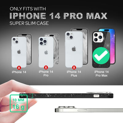NALIA Glitzerhülle für iPhone 14 Pro Max – Funkelnder Glitzer-Look & Grip – SHINEPOP (Silikon Case) – Marke aus Berlin Schwarz NALIA Protective Hülle