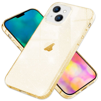 NALIA Glitzerhülle für iPhone 14 Plus – Funkelndes Silikon Case – DAZZLIN (Transparent & Stoßfest) – Marke aus Berlin Gold NALIA Transparente Hülle
