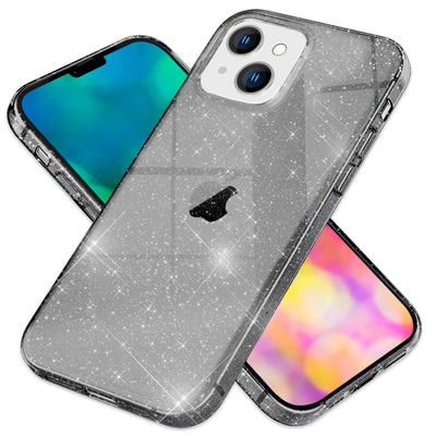 NALIA Glitzerhülle für iPhone 14 Plus – Funkelndes Silikon Case – DAZZLIN (Transparent & Stoßfest) – Marke aus Berlin Schwarz NALIA Transparente Hülle