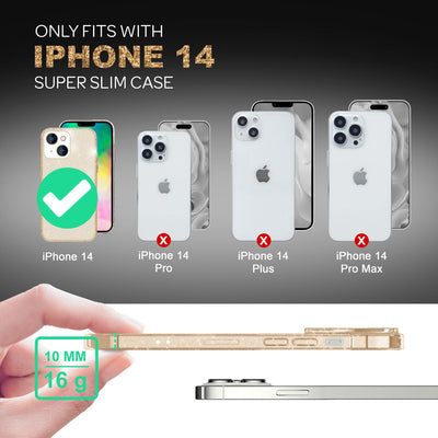 NALIA Glitzerhülle für iPhone 14 Plus – Funkelndes Silikon Case – DAZZLIN (Transparent & Stoßfest) – Marke aus Berlin Gold NALIA Transparente Hülle