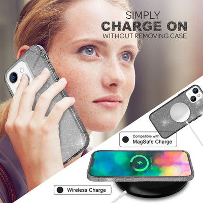 NALIA Glitzerhülle für iPhone 14 Plus – Funkelndes Silikon Case – DAZZLIN (Transparent & Stoßfest) – Marke aus Berlin Schwarz NALIA Transparente Hülle