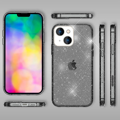 NALIA Glitzerhülle für iPhone 14 Plus – Funkelndes Silikon Case – DAZZLIN (Transparent & Stoßfest) – Marke aus Berlin Schwarz NALIA Transparente Hülle