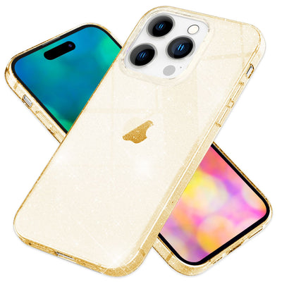 NALIA Glitzerhülle für iPhone 14 Pro – Funkelndes Silikon Case – DAZZLIN (Transparent & Stoßfest) – Marke aus Berlin Gold NALIA Transparente Hülle
