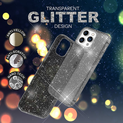 NALIA Glitzerhülle für iPhone 14 Pro – Funkelndes Silikon Case – DAZZLIN (Transparent & Stoßfest) – Marke aus Berlin Schwarz NALIA Transparente Hülle