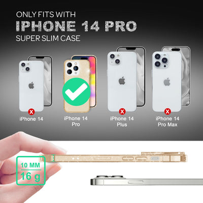 NALIA Glitzerhülle für iPhone 14 Pro – Funkelndes Silikon Case – DAZZLIN (Transparent & Stoßfest) – Marke aus Berlin Gold NALIA Transparente Hülle