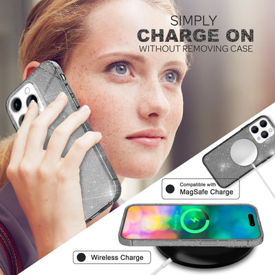 NALIA Glitzerhülle für iPhone 14 Pro – Funkelndes Silikon Case – DAZZLIN (Transparent & Stoßfest) – Marke aus Berlin Schwarz NALIA Transparente Hülle