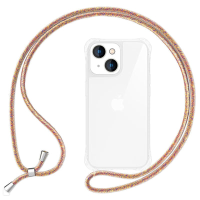 NALIA Handykette für iPhone 14 – Transparentes Hybrid-Case & Band – HANGIT PRO (Anti-Gelb Rückseite & Verstellbar) – Marke aus Berlin Regenbogen NALIA Transparente Hülle