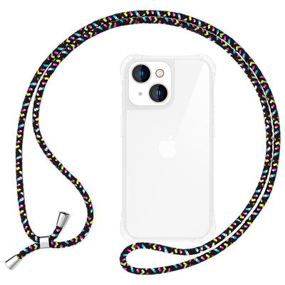 NALIA Handykette für iPhone 14 – Transparentes Hybrid-Case & Band – HANGIT PRO (Anti-Gelb Rückseite & Verstellbar) – Marke aus Berlin Schwarz Bunt NALIA Transparente Hülle