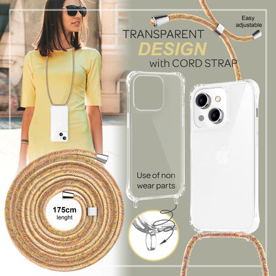 NALIA Handykette für iPhone 14 – Transparentes Hybrid-Case & Band – HANGIT PRO (Anti-Gelb Rückseite & Verstellbar) – Marke aus Berlin Regenbogen NALIA Transparente Hülle