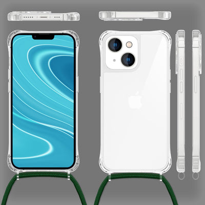 NALIA Handykette für iPhone 14 – Transparentes Hybrid-Case & Band – HANGIT PRO (Anti-Gelb Rückseite & Verstellbar) – Marke aus Berlin Dunkel-Grün NALIA Transparente Hülle