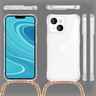 NALIA Handykette für iPhone 14 – Transparentes Hybrid-Case & Band – HANGIT PRO (Anti-Gelb Rückseite & Verstellbar) – Marke aus Berlin Regenbogen NALIA Transparente Hülle