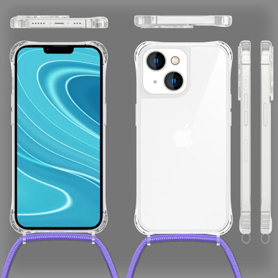 NALIA Handykette für iPhone 14 – Transparentes Hybrid-Case & Band – HANGIT PRO (Anti-Gelb Rückseite & Verstellbar) – Marke aus Berlin Lila NALIA Transparente Hülle