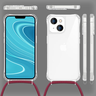 NALIA Handykette für iPhone 14 – Transparentes Hybrid-Case & Band – HANGIT PRO (Anti-Gelb Rückseite & Verstellbar) – Marke aus Berlin Rot NALIA Transparente Hülle