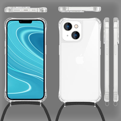 NALIA Handykette für iPhone 14 – Transparentes Hybrid-Case & Band – HANGIT PRO (Anti-Gelb Rückseite & Verstellbar) – Marke aus Berlin Schwarz NALIA Transparente Hülle
