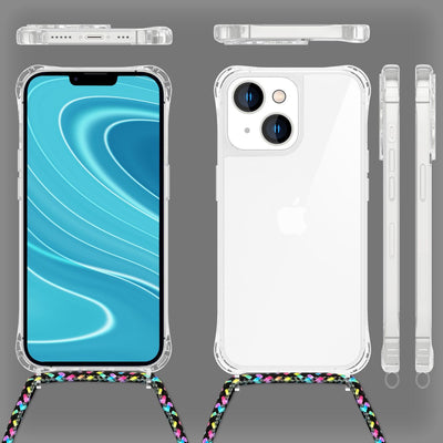 NALIA Handykette für iPhone 14 – Transparentes Hybrid-Case & Band – HANGIT PRO (Anti-Gelb Rückseite & Verstellbar) – Marke aus Berlin Schwarz Bunt NALIA Transparente Hülle