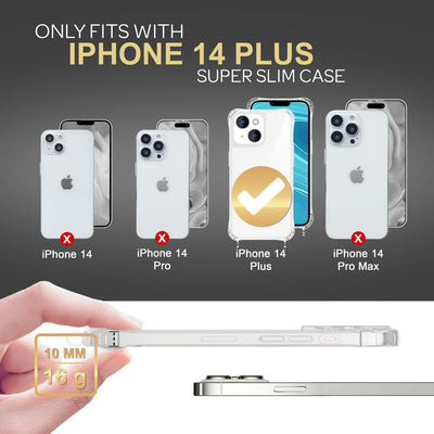 NALIA Handykette für iPhone 14 Plus – Transparentes Hybrid-Case & Band – HANGIT PRO (Anti-Gelb Rückseite & Verstellbar) – Marke aus Berlin Regenbogen NALIA Transparente Hülle