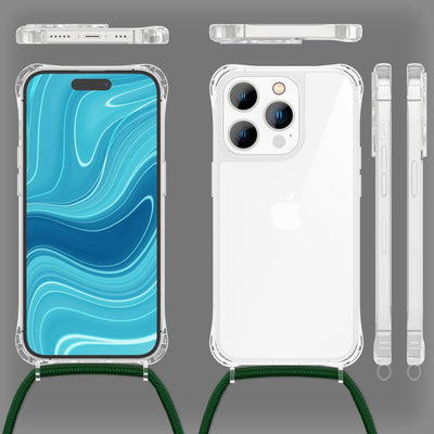NALIA Handykette für iPhone 14 Pro – Transparentes Hybrid-Case & Band – HANGIT PRO (Anti-Gelb Rückseite & Verstellbar) – Marke aus Berlin Dunkel-Grün NALIA Transparente Hülle