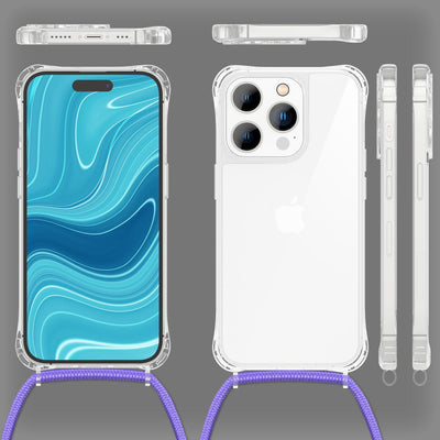 NALIA Handykette für iPhone 14 Pro – Transparentes Hybrid-Case & Band – HANGIT PRO (Anti-Gelb Rückseite & Verstellbar) – Marke aus Berlin Lila NALIA Transparente Hülle
