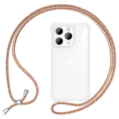 NALIA Handykette für iPhone 14 Pro – Transparentes Hybrid-Case & Band – HANGIT PRO (Anti-Gelb Rückseite & Verstellbar) – Marke aus Berlin Regenbogen NALIA Transparente Hülle