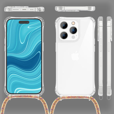 NALIA Handykette für iPhone 14 Pro – Transparentes Hybrid-Case & Band – HANGIT PRO (Anti-Gelb Rückseite & Verstellbar) – Marke aus Berlin Regenbogen NALIA Transparente Hülle