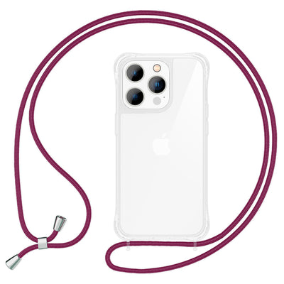 NALIA Handykette für iPhone 14 Pro – Transparentes Hybrid-Case & Band – HANGIT PRO (Anti-Gelb Rückseite & Verstellbar) – Marke aus Berlin Rot NALIA Transparente Hülle