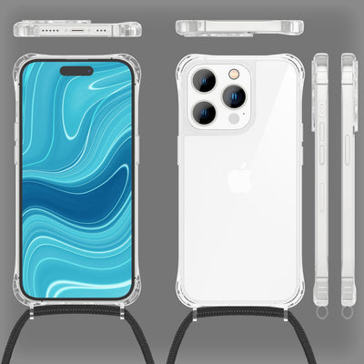 NALIA Handykette für iPhone 14 Pro – Transparentes Hybrid-Case & Band – HANGIT PRO (Anti-Gelb Rückseite & Verstellbar) – Marke aus Berlin Schwarz NALIA Transparente Hülle
