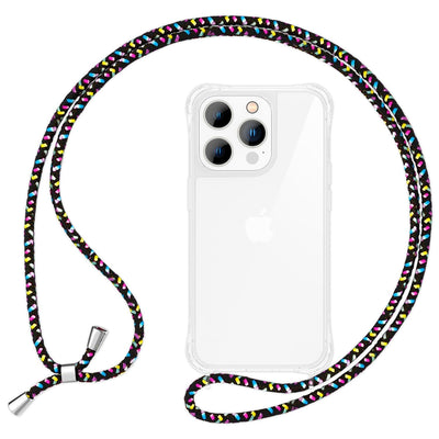 NALIA Handykette für iPhone 14 Pro – Transparentes Hybrid-Case & Band – HANGIT PRO (Anti-Gelb Rückseite & Verstellbar) – Marke aus Berlin Schwarz Bunt NALIA Transparente Hülle