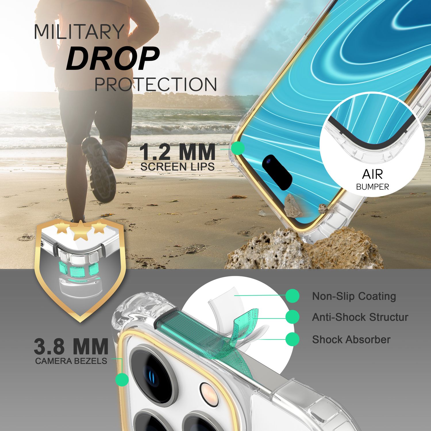 Hülle mit Kette für iPhone 14 Pro Max - Klare Handyhülle mit Band zum Umhängen Dunkel-Grün NALIA Transparente Hülle