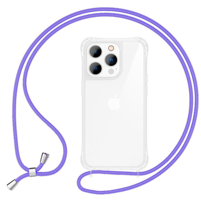 Hülle mit Kette für iPhone 14 Pro Max - Klare Handyhülle mit Band zum Umhängen Lila NALIA Transparente Hülle