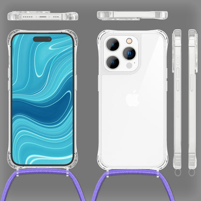 Hülle mit Kette für iPhone 14 Pro Max - Klare Handyhülle mit Band zum Umhängen Lila NALIA Transparente Hülle