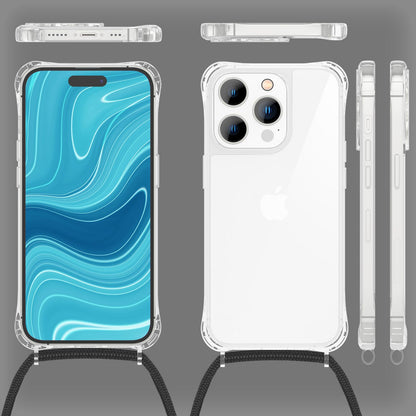 Hülle mit Kette für iPhone 14 Pro Max - Klare Handyhülle mit Band zum Umhängen Schwarz NALIA Transparente Hülle
