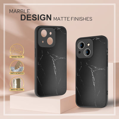 NALIA Marmor Glas Case für iPhone 14 – Robustes 9H Echtglas – MARBELLE (Silikon Bumper & Grip) – Marke aus Berlin Schwarz NALIA Protective Hülle