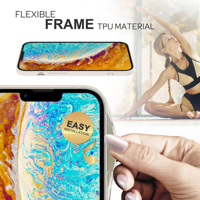 NALIA Marmor Glas Case für iPhone 14 – Robustes 9H Echtglas – MARBELLE (Silikon Bumper & Grip) – Marke aus Berlin Weiß NALIA Protective Hülle