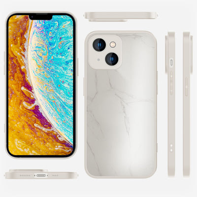 NALIA Marmor Glas Case für iPhone 14 – Robustes 9H Echtglas – MARBELLE (Silikon Bumper & Grip) – Marke aus Berlin Weiß NALIA Protective Hülle