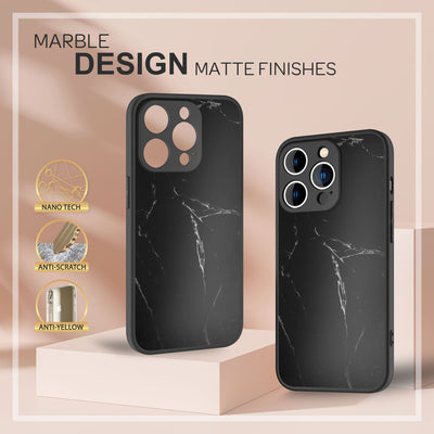 NALIA Marmor Glas Case für iPhone 14 Pro – Robustes 9H Echtglas – MARBELLE (Silikon Bumper & Grip) – Marke aus Berlin Schwarz NALIA Protective Hülle