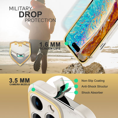 NALIA Marmor Glas Case für iPhone 14 Pro – Robustes 9H Echtglas – MARBELLE (Silikon Bumper & Grip) – Marke aus Berlin Weiß NALIA Protective Hülle