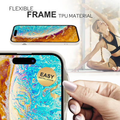 NALIA Marmor Glas Case für iPhone 14 Pro – Robustes 9H Echtglas – MARBELLE (Silikon Bumper & Grip) – Marke aus Berlin Weiß NALIA Protective Hülle