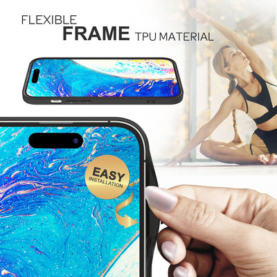 NALIA Marmor Glas Case für iPhone 14 Pro Max – Robustes 9H Echtglas – MARBELLE (Silikon Bumper & Grip) – Marke aus Berlin Schwarz NALIA Protective Hülle