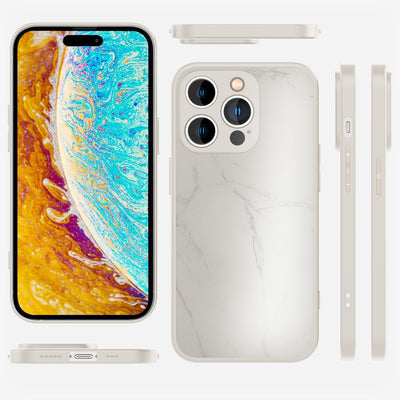 NALIA Marmor Glas Case für iPhone 14 Pro Max – Robustes 9H Echtglas – MARBELLE (Silikon Bumper & Grip) – Marke aus Berlin Weiß NALIA Protective Hülle