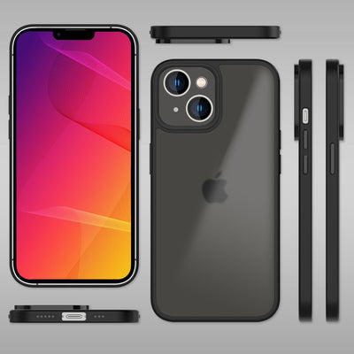 NALIA Matte Hülle für iPhone 14 Plus – Kein Vergilben & Anti-Fingerabdruck – SUMMIT (Semi-Transparent & Schwarzer Rahmen) – Marke aus Berlin Schwarz NALIA Protective Hülle