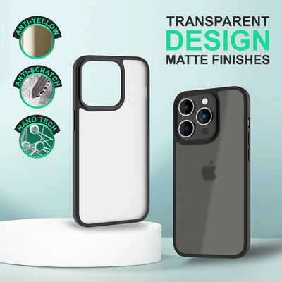 NALIA Matte Hülle für iPhone 14 Pro Max – Kein Vergilben & Anti-Fingerabdruck – SUMMIT (Semi-Transparent & Schwarzer Rahmen) – Marke aus Berlin Schwarz NALIA Protective Hülle