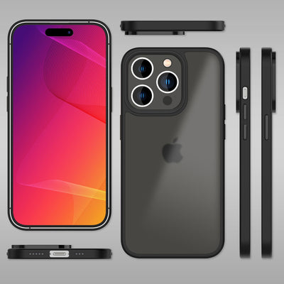 NALIA Matte Hülle für iPhone 14 Pro Max – Kein Vergilben & Anti-Fingerabdruck – SUMMIT (Semi-Transparent & Schwarzer Rahmen) – Marke aus Berlin Schwarz NALIA Protective Hülle