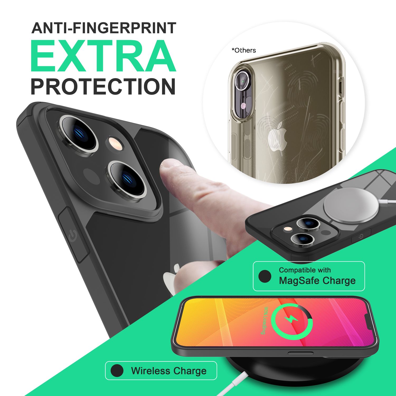 Hybrid Hülle für iPhone 14 - Klar Transparent Acryl Cover Silikon Schutz Rahmen Schwarz NALIA Protective Hülle